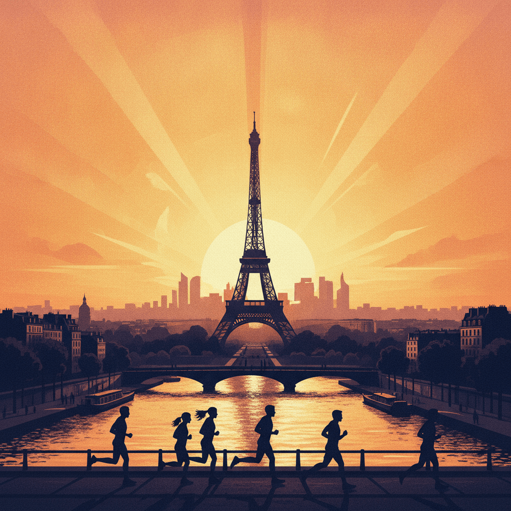Coureurs à Paris au lever du soleil